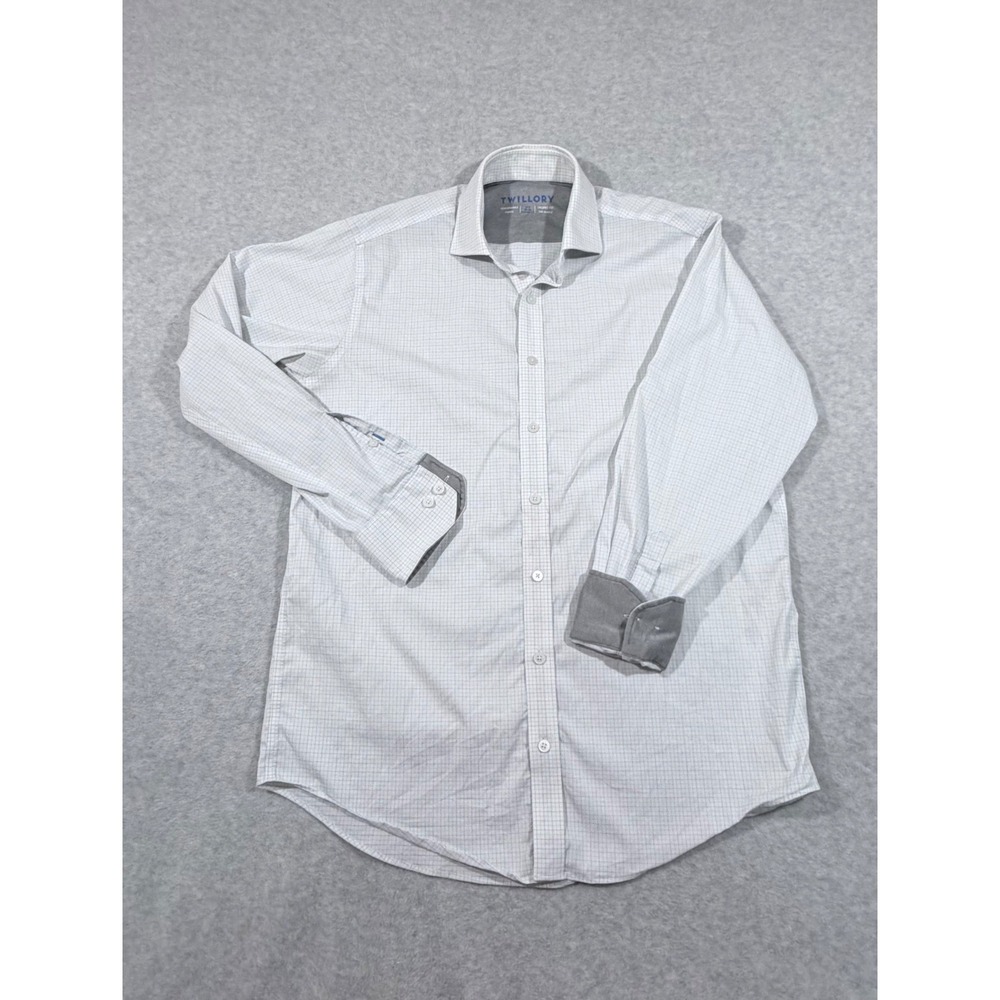 Twillory Dress Shirt Men 15.5 32/33 White Blue Check Performance Stretch